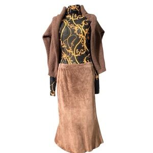 Anonymous John Carlisle chocolate Suade Leather Skirt Size 6 pristine